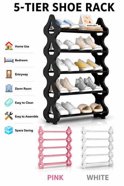 Baytix HOME 5-Tier Shoe Rack Organizer Storage Shelf for Home Entryway Bedroo...