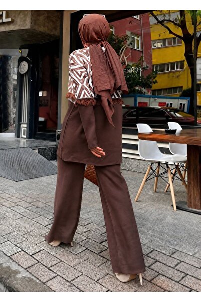 dağons Tasseled Women's Tunic Knitted Pants Set