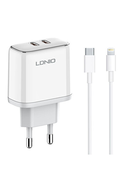 LDNIO φορτιστής τοίχου A2528M με καλώδιο, 2x USB-C, 35W, MFi, λευκό