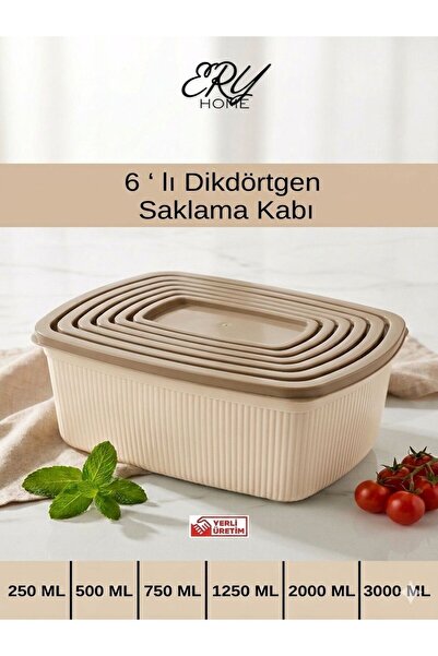 6'lı Dikdörtgen Yemek Saklama Kabı