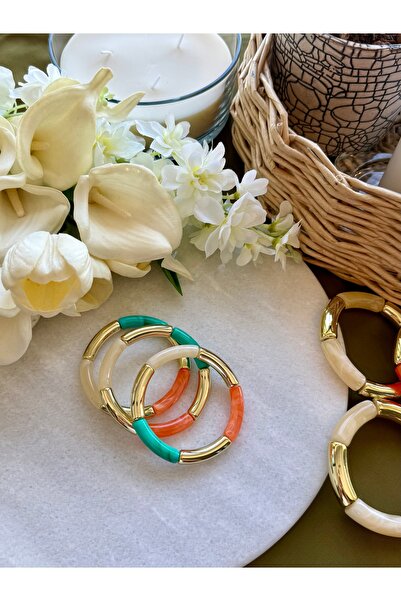 Merishe Jewerly سوار ذهبي متعدد الألوان من الأكريليك بنمط رخامي رفيع مع إطارا...