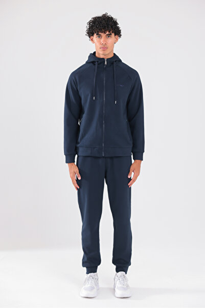 Rowinger 3 Thread Velvet Textured Zippered Hooded Men's Tracksuit Set