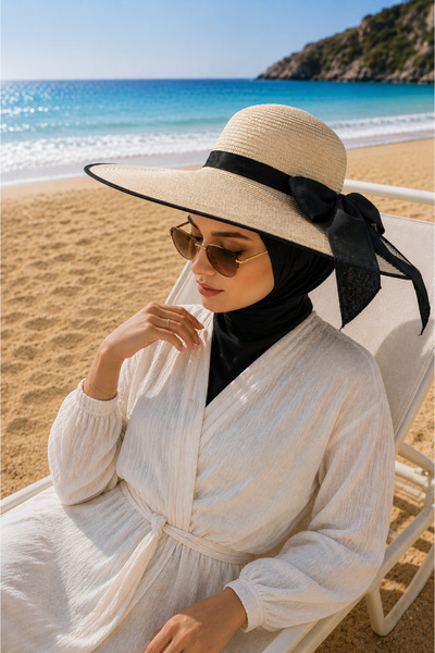 EBRUTESETTÜR Valencia Bowknot Straw Hat Cream