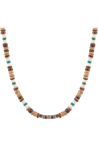 MINZA Bandy Men’s Necklace, 925 Sterling Silver Beaded Necklace, Ebony Wood &...