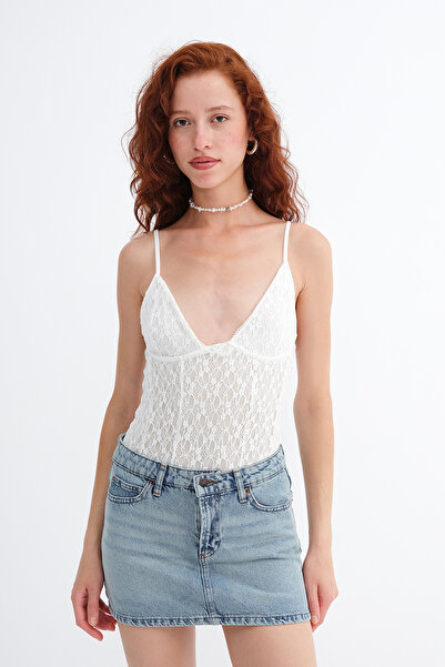 Addax Adjustable Strap Lace Bodysuit Z18469