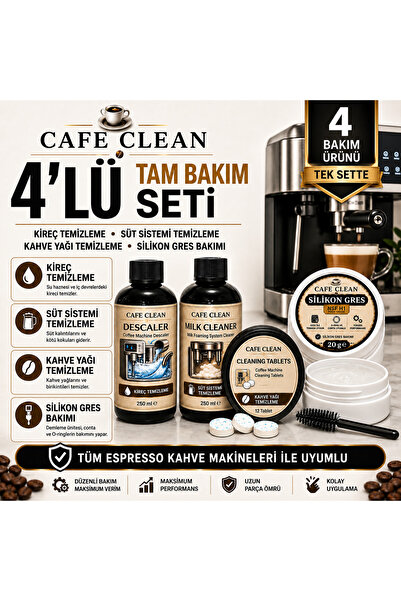 Cafe clean Espresso Kahve Makinesi 4’lü Tam Bakım Seti | Kireç Temizleyici, S...