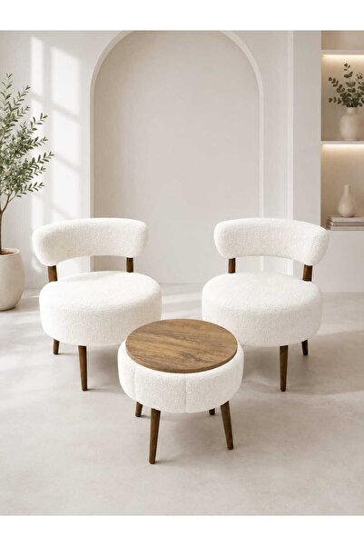 Yuems home LARA İKİLİ BERJER SEHPALI OTURMA GRUBU (BEYAZ)