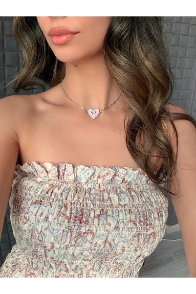 LUNIVRA Stainless Steel Zircon Stone Heart Bow Detailed Adjustable Choker Necklace