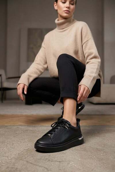 Mammamia D26Ya-7660 Women's Genuine Leather Casual Shoes Black
