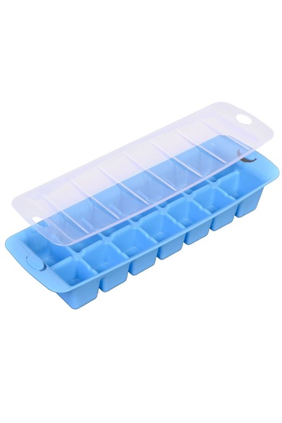 Z Store Tavă pentru cuburi de gheață albastră cu capac transparent și 14 comp...