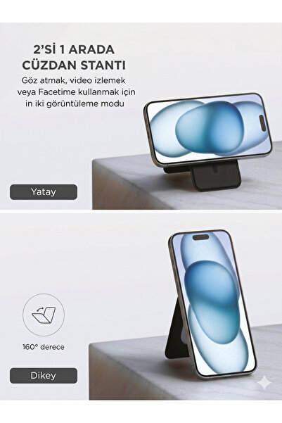 Deppo Trend iPhone 11/12/13 Mini/14/15 Pro Max/16 Plus/17 Air Uyumlu Magsafe Kartlık Standlı Katlanabilir Cüzdan