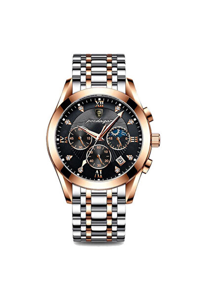 GENERAL Men's watch, gold and silver color, black dial, gold bezel