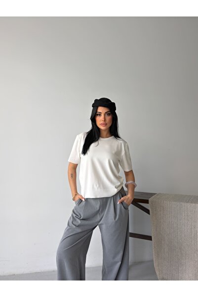 erki triko Premium Viscose Crew Neck Comfortable Fit Short Sleeve Flexible Summer Knitwear Blouse