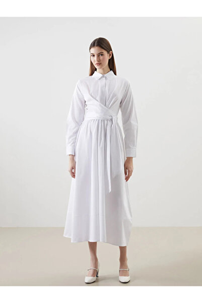 LC Waikiki White Shirt Collar Poplin Dress