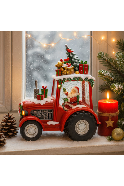 Vivendo Decoratiune Craciun tip Tractor cu Mos Craciun, brad si cadouri, func...