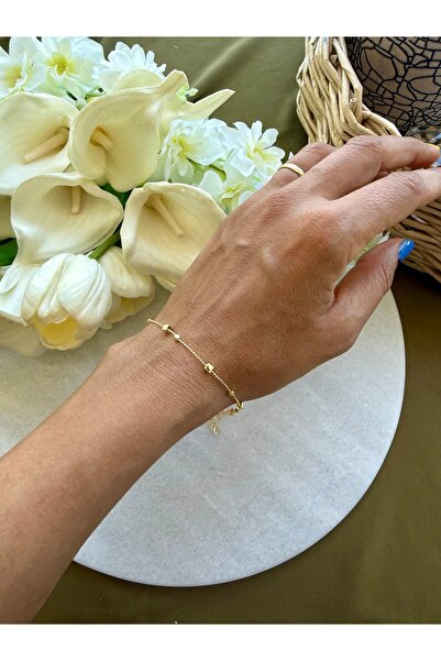 Merishe Jewerly خلخال ذهبي مربع الشكل مزين بالخرز قابل للتعديل