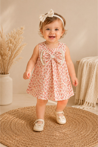 LUVVERA Baby Girl Floral Print Dress with Big Bow Summer Stylish Baby Dress