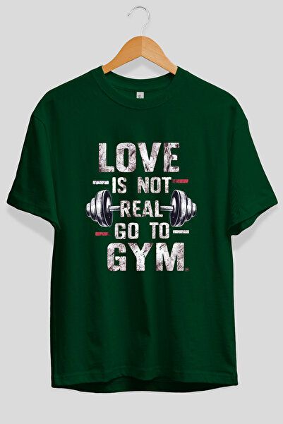 Ankhises Tricou verde cu imprimeu frontal supradimensionat Go to Gym, 100% bu...