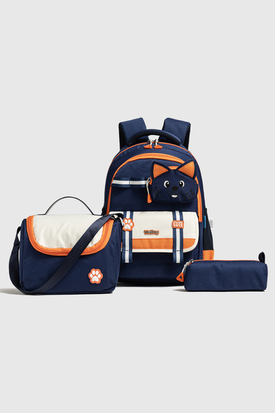 VEIBAG Catila Navy Blue Cat Design 3-Piece School Bag Set - Elementary School...