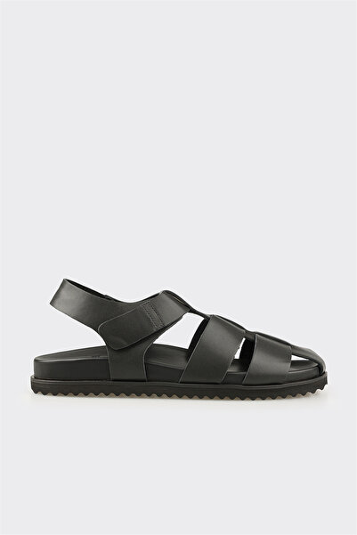 Elle Shoes Siyah Deri Erkek Sandalet