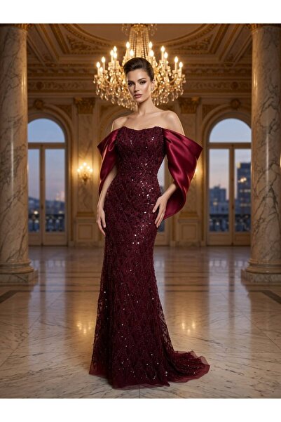 ranin Luxury Beading Embroidery Mikado Evening Dress with Dramatic Sleeves