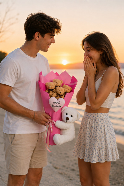 Özgüner Oyuncak Kişiye Özel Mesajlı Peluş Buket - Romantik ve Özel Hediye