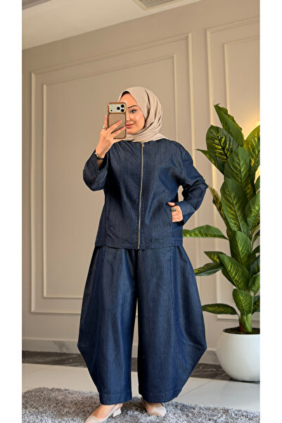 Suede Style 6500 - Comfortable Casual Slim Women's Denim Jacket Wide Pants Set