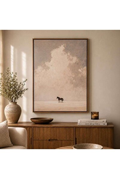 PAN HOME Sky Ridge Oil Painting Canvas Framed Wall Art 52x72cm - Natural