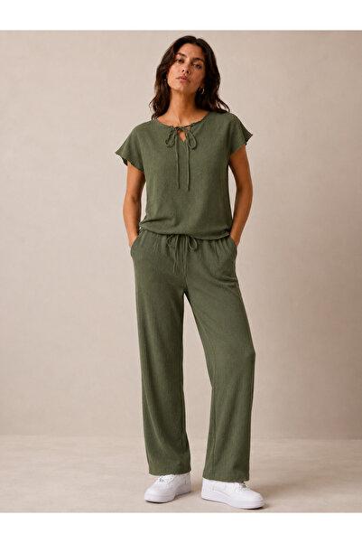 just wear zt Women's Loose Blouse and Straight-Leg Pants Set Casual Comfortab...