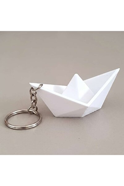 Beyaz Origami Kağıt Gemi Anahtarlık (1 Adet)