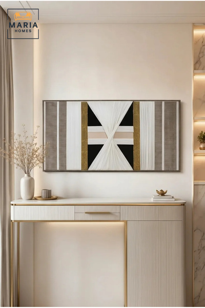 MARIA HOMES Luxury Horizontal Abstract Wall Art – Modern Geometric Textile Ar...