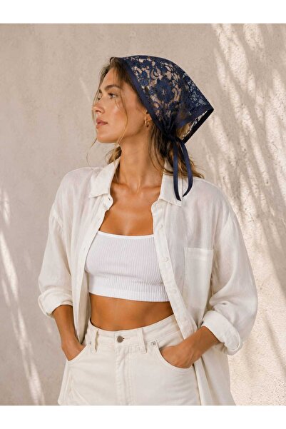 Handmade Betty Bands Navy Blue Lace Triangle Bandana Tie-On Vintage Kerchief ...