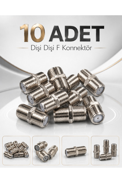 Derwell 10 Adet Dişi Dişi F Konnektör Uydu Anten Kablo Birleştirici Koaksiyel...