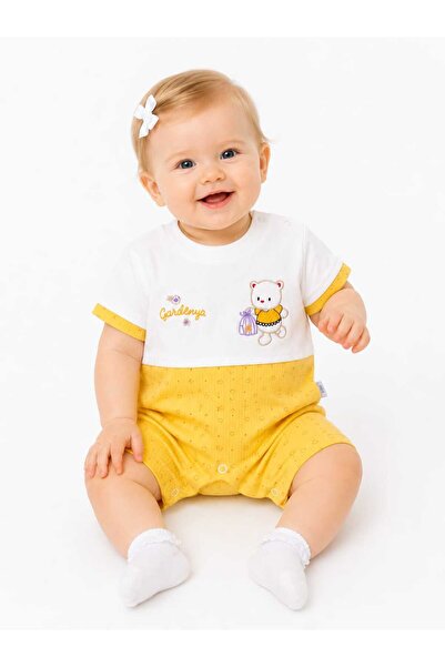 OUTLET Baby Girl Patterned Short Sleeve Shorts Jumpsuit