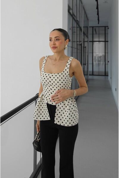 candybia Women's Zra Model Polka Dot Strap Blouse