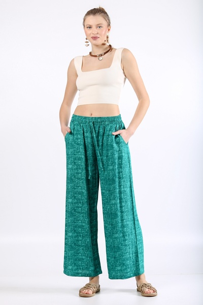 della moor Women's Green Elastic Waist Wide Leg Viscose Casual Pants Size 38 ...