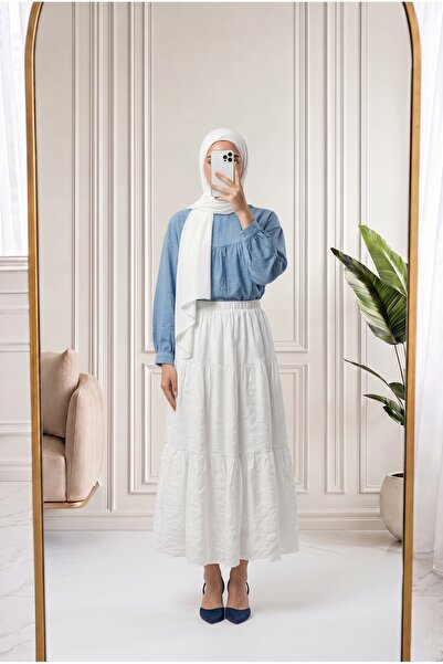 MİHRA STORE Fernur Çingene Model Lined Skirt-Ek897 White
