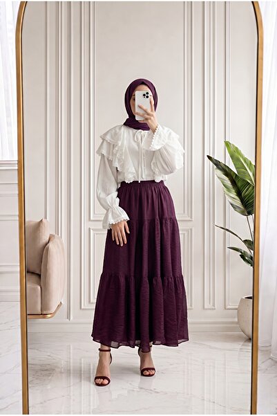 MİHRA STORE Fernur Çingene Model Lined Skirt-Ek897 Plum