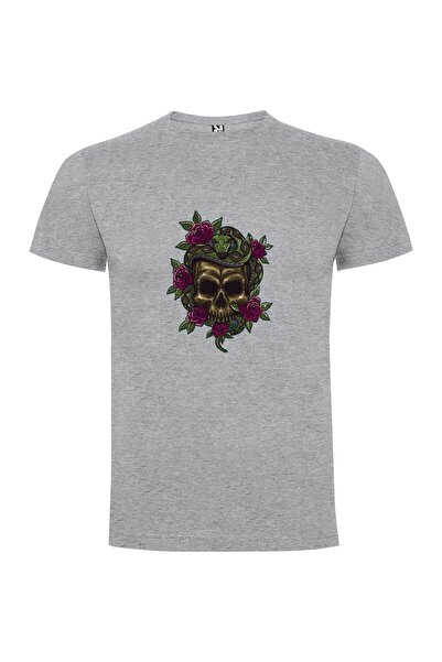 iLovePrints Rose-Snake Skull Illustration Tshirt