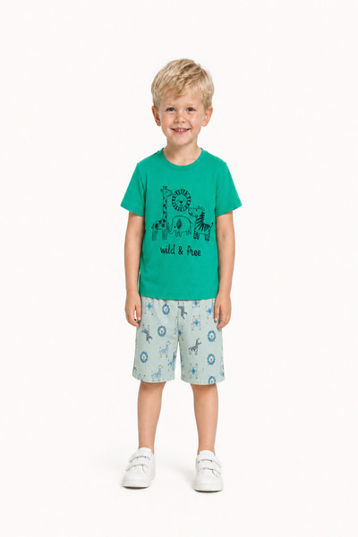 aden kids Boy's Single Jersey 100% Cotton Short-Sleeved Crew Neck Pajama Set