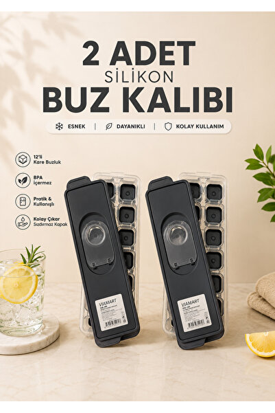 Kapaklı Silikon Buz Kalıbı 12 Bölmeli Pratik Buzluk