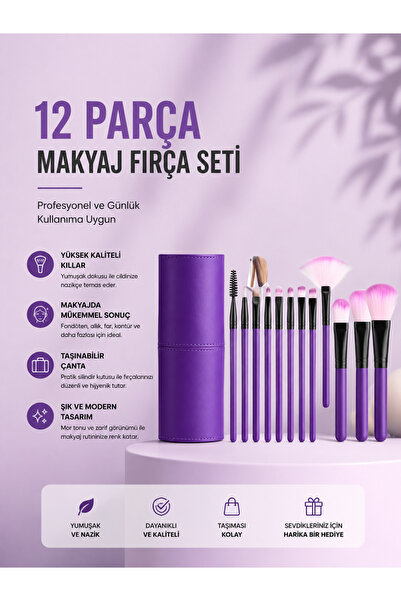 UCUZTEKNO Novento 12-Piece Makeup Brush Set with Soft Bristles Suitable for P...