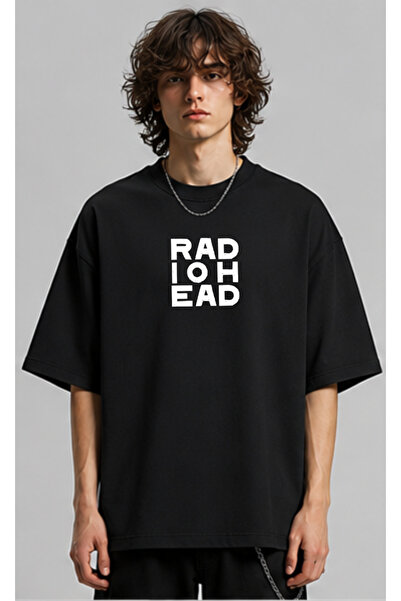 OPPPSSS Radiohead Siyah Oversize Tişört Ön Ve Arka Baskılı Alternatif Rock Si...
