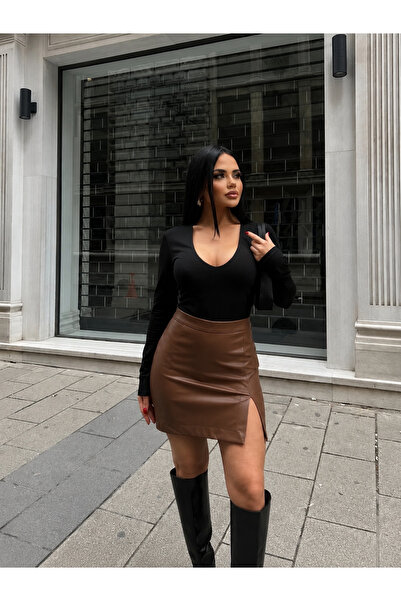 LB Laluna Butik Women's Slit Leather Skirt