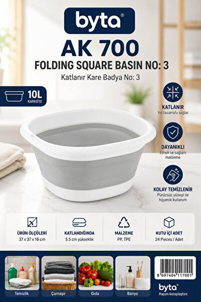 BYTA Folding Square Bath and Multi-Purpose Washing Basin 10 L Grey-White |   ...