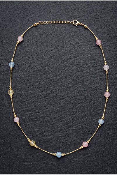 Mijja Natural Pink Quartz Aquamarine Citrine Stone Gold Color Lacquer Coating...