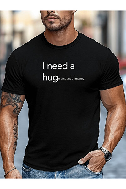LİNA06 Men's "I Need a Hug" Graphic T-Shirt - Soft Breathable Round Neck Shor...