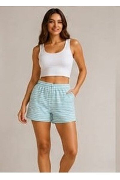 Reçel Renkli beli lastikli cepli short