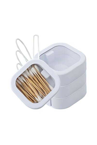 Arabest 4Pcs Hair Tie Organizer Cotton Swab Holder Travel Storage Box White