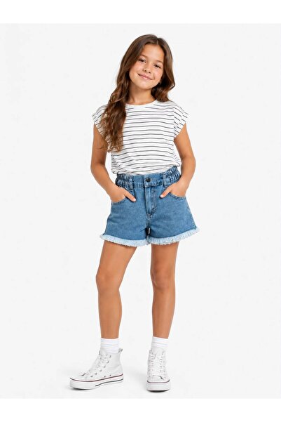 WİENS KİDS Girls' Elastic Waist Denim Shorts